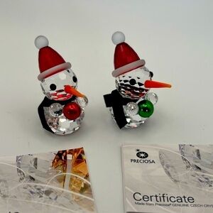 Preciosa Crystal Snowmen Figurines – Czech Crystal Christmas Decor with Ornament